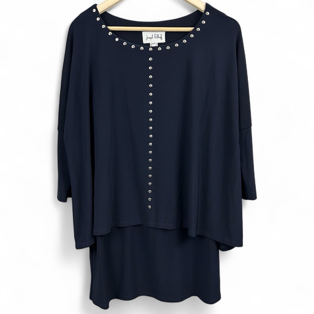 NWT Joseph Ribkoff Navy Blue Studded Overlay Tunic Mini Dress Size 14